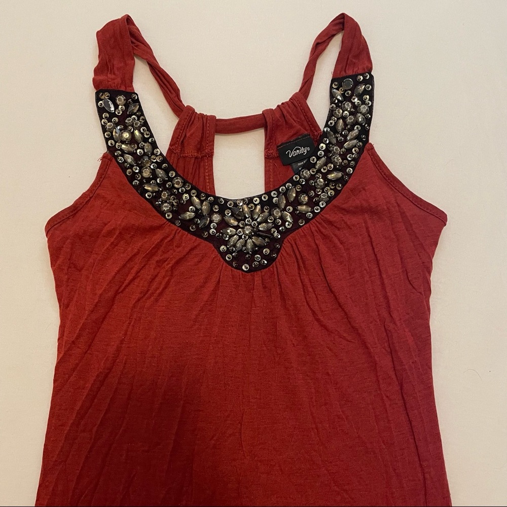 Vanity Swoop Neck Burnt Orange Tank Top w/ keyhole back - Size Small